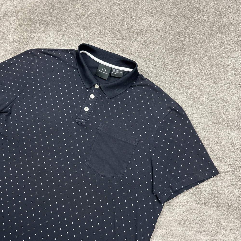 A|X Armani Exchange Polo Shirt Mens XL Navy AOP Logo Casual Preppy Stretch